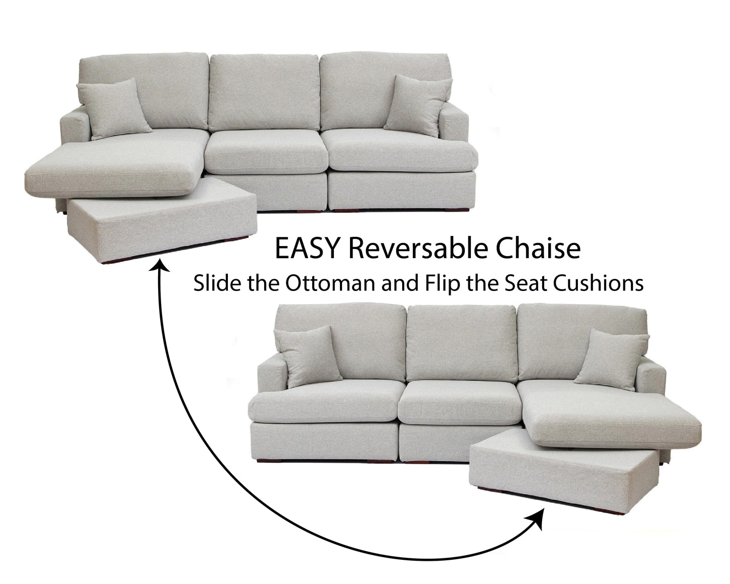 Louise Sectional Sofa L with Chaise or Ottoman