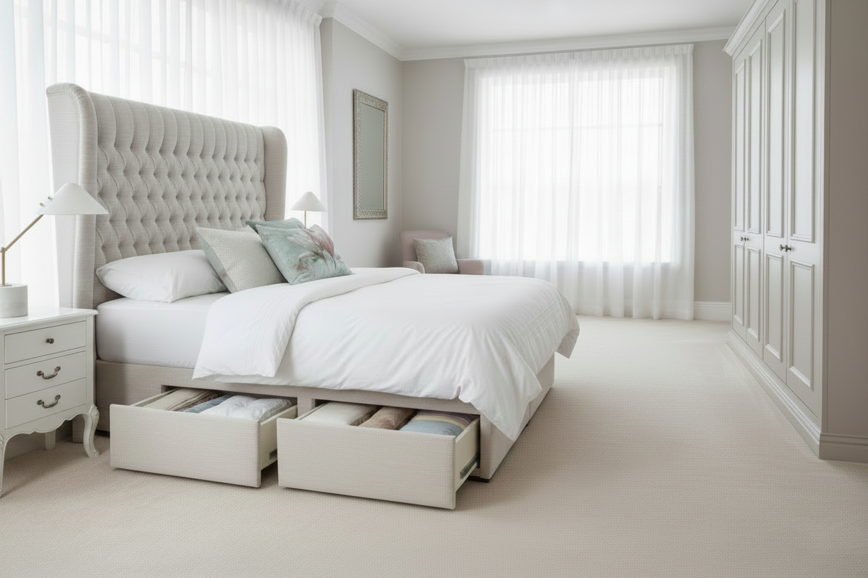 Notre Dame Bed with Winged Headboard and Storage