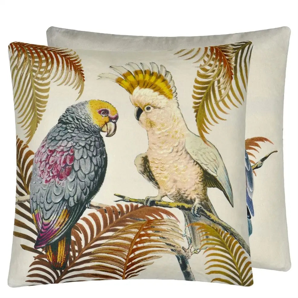 Cushion PARROT AND PALM PARCHMENT by John Derian