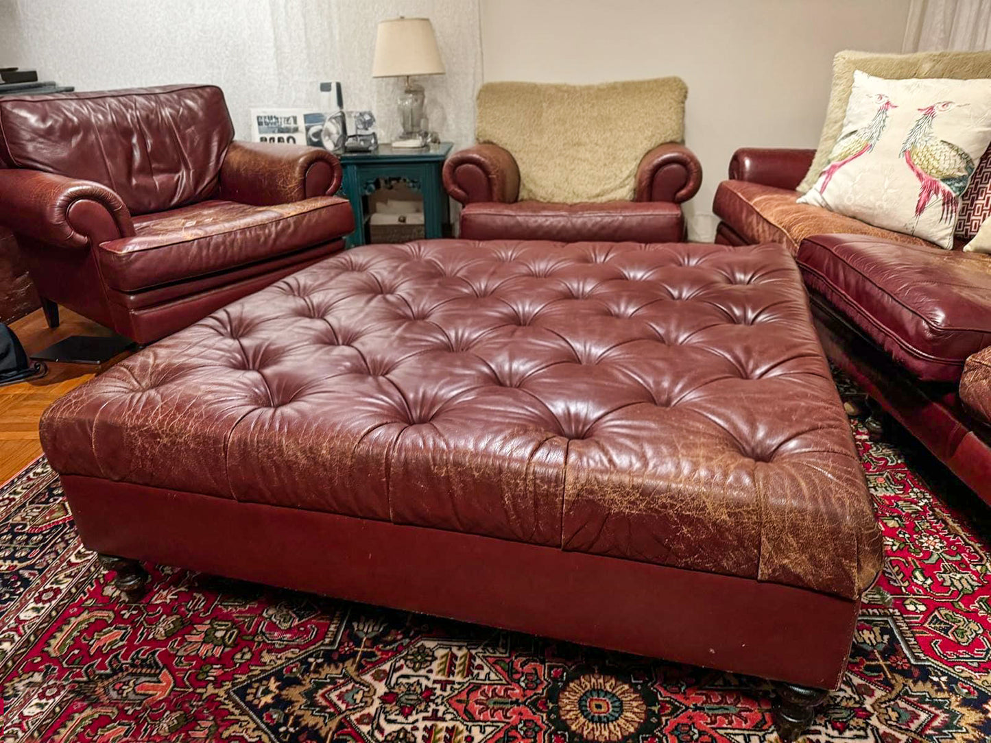Reupholstery Leather Ottoman