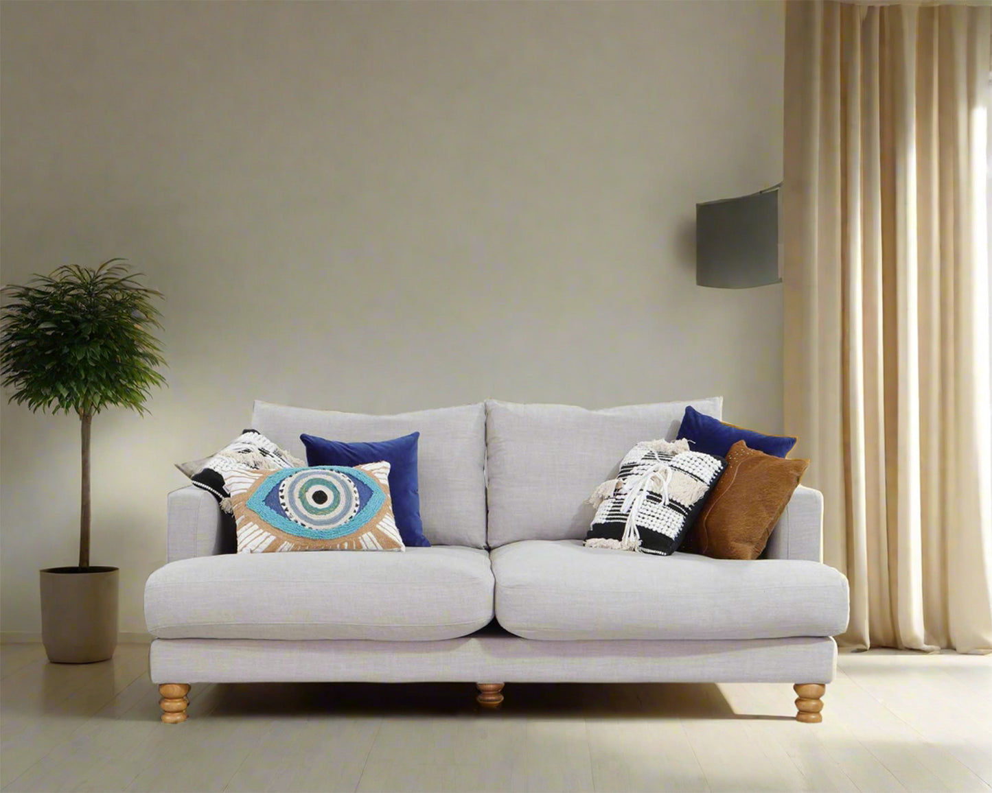Tregunter Sofa Neutral Tone with Turn Wood Legs
