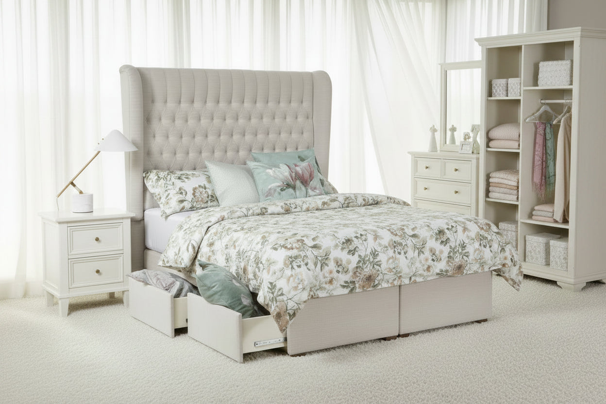 Notre Dame Bed with Winged Headboard and Storage