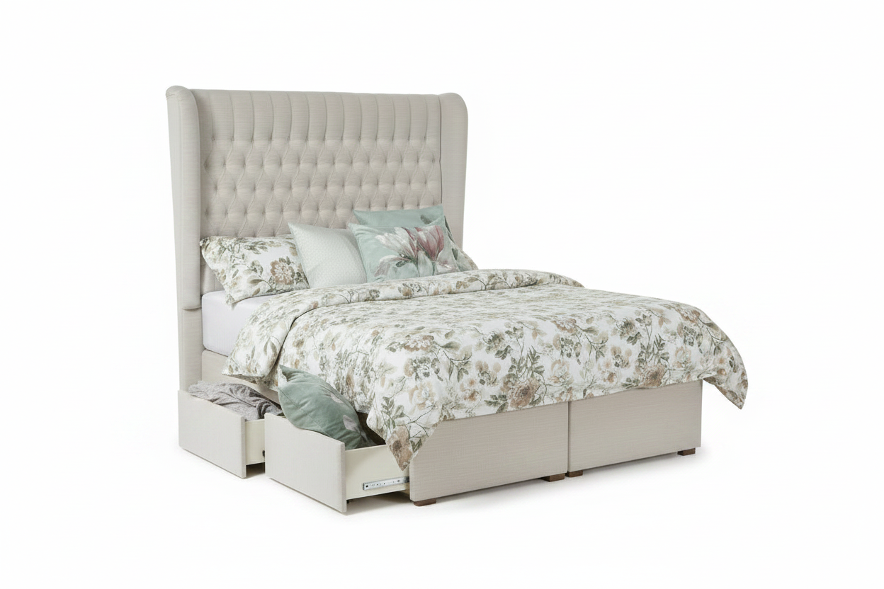 Notre Dame Bed with Winged Headboard and Storage