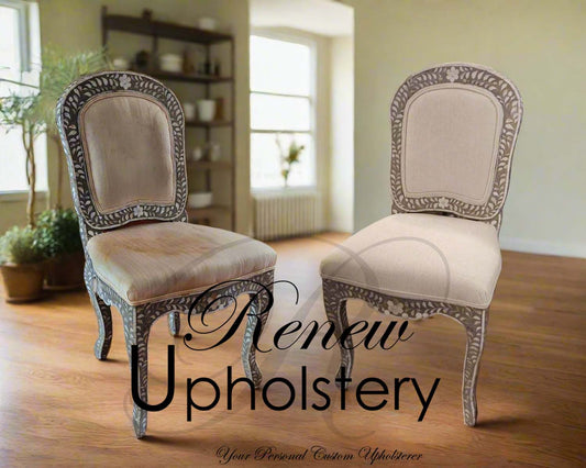 Reupholstery Dining Chair with Seat and Back Pads Mother of Pearl Frame